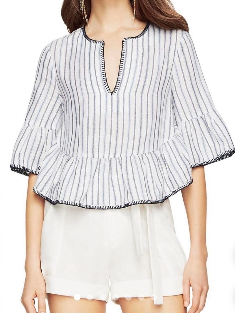 BCBGMAXAZRIA Immane Embroidered Ruffle Crop Top